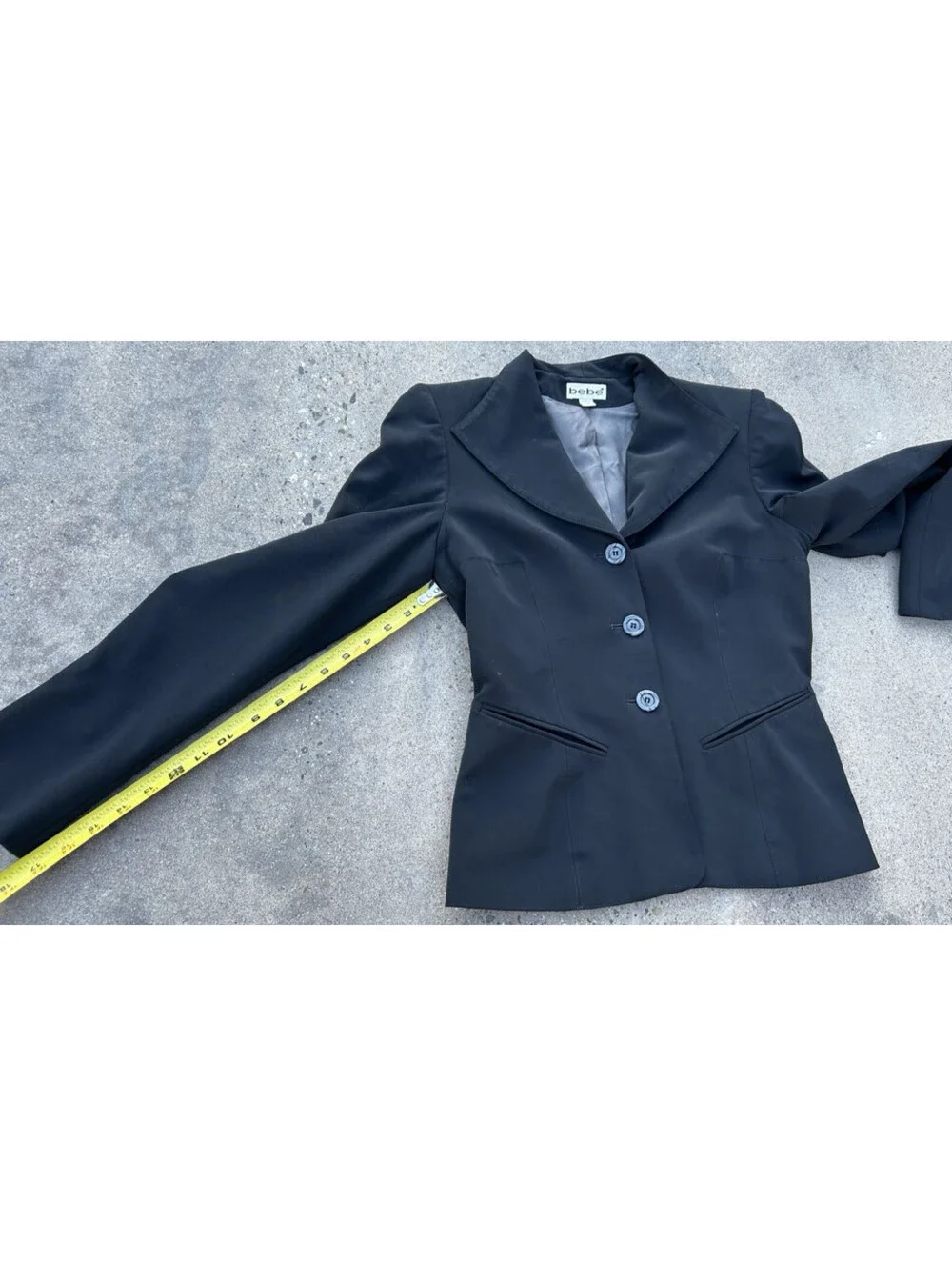 Bebe Black Made USA Jacket 3/4 Sleeve size 8 and 3 Button Breast Vintage Apparel